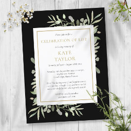 お祝い・オブ・ライフ・グリーンリーブラック招待状 案内ポストカード