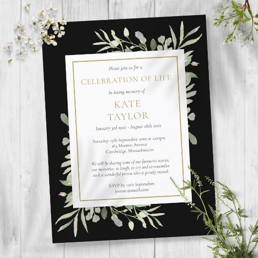 お祝い・オブ・ライフ・グリーンリーブラック招待状 案内ポストカード