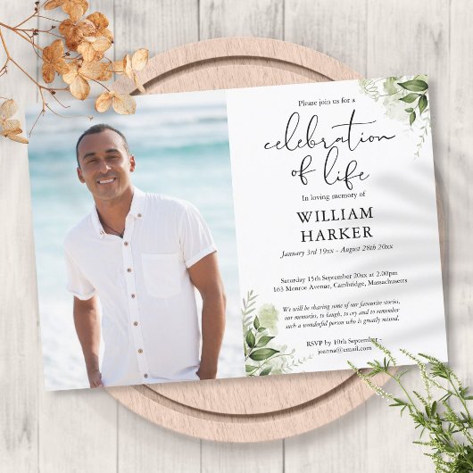 お祝い・オブ・ライフ・グリーンリー葬儀写真 招待状