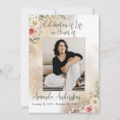 お祝い・オブ・ライフ・ピーチ&金ゴールド死亡記事 招待状 (正面)