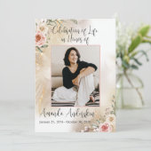 お祝い・オブ・ライフ・ピーチ&金ゴールド死亡記事 招待状 (スタンド正面)