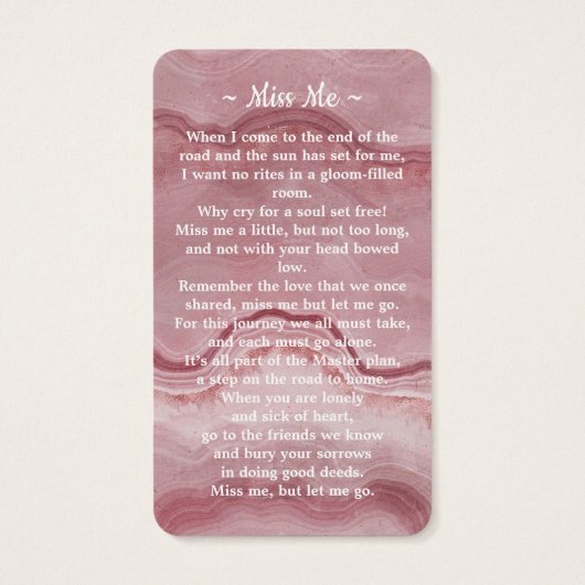 お祝い・オブ・ライフ・フォトピンク葬儀祈りの言葉カード (裏面)