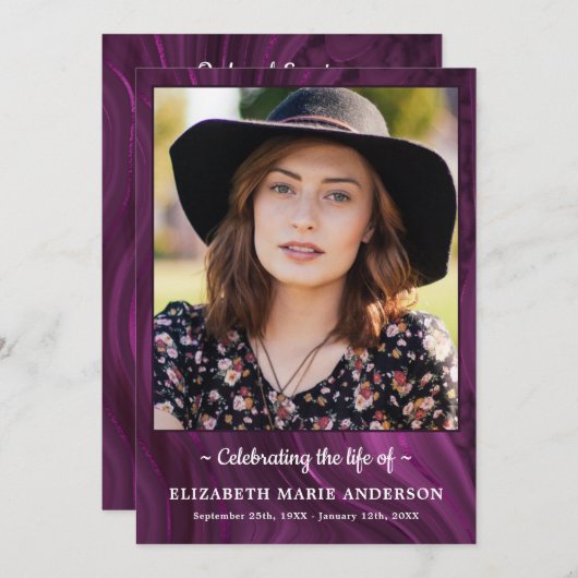 お祝い・オブ・ライフ・フォトフォトパープル大理石葬儀 プログラム (正面/裏面)