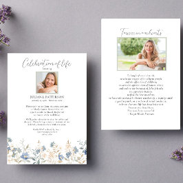 お祝い・オブ・ライフ・ブルー・ワイルドフラワーズ葬儀写真 招待状