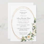 お祝い・オブ・ライフ・ホワイト・ローズグリーン 招待状 (正面/裏面)