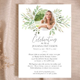 お祝い・オブ・ライフ・ボタニカルグリーン葬儀写真 招待状