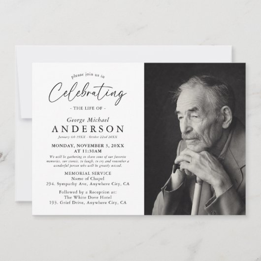 お祝い・オブ・ライフ・メモリアル葬儀写真 招待状 (正面)