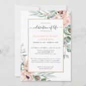 お祝い・オブ・ライフ・メモリアル赤面ピンクフローラ 招待状 (正面)