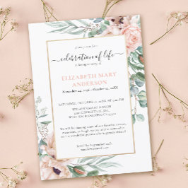 お祝い・オブ・ライフ・メモリアル赤面ピンクフローラ 招待状