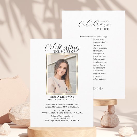 お祝い・オブ・ライフ・メモリアル金ゴールド写真・詩 招待状