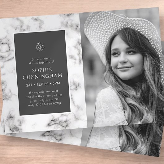 お祝い・オブ・ライフ・モダンマーブルエレガントフォト 招待状