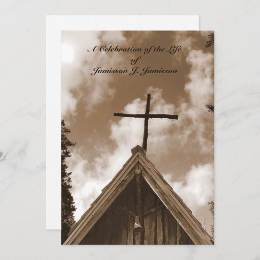 お祝い・オブ・ライフ・招待状、オールド・チャーチ、セピア 招待状 (正面/裏面)