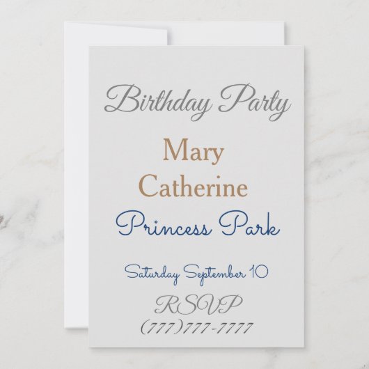 お祝い ゴールドとシルバー クラウンプリンセス 招待状 (裏面)