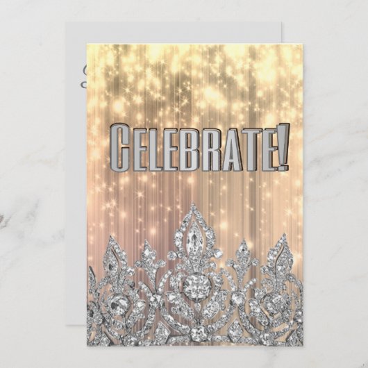 お祝い ゴールドとシルバー クラウンプリンセス 招待状 (正面/裏面)