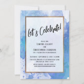 お祝い ゴールド枠 アブストラクト ブルー スプラッシュ 招待状 (正面)