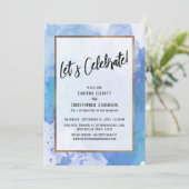 お祝い ゴールド枠 アブストラクト ブルー スプラッシュ 招待状 (スタンド正面)