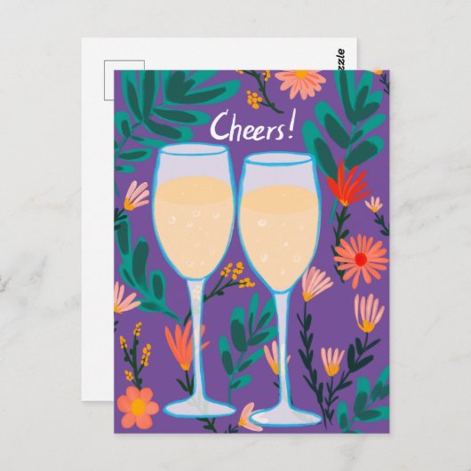 お祝い!スパークリング ワイン シャンパン 花 おめでとう ポストカード (正面/裏面)
