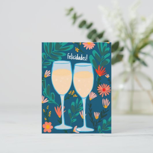 お祝い スパークリング ワイン シャンパン 花 乾杯 ポストカード (スタンド正面)