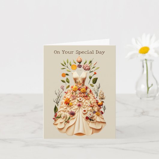 お祝い ドレス 花 アート カード (小さな植物)