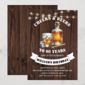 お祝い＆ビアーズ ラスティック 60歳 カントリー バースデーパーティー 招待状 (正面/裏面)