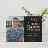 お祝い＆ビール ネオンサイン 30歳の誕生日写真 招待状 (スタンド正面)