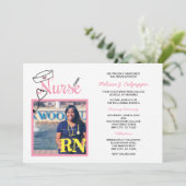 お祝い/ピンクをピンで止めるナースの写真の卒業 招待状 (スタンド正面)