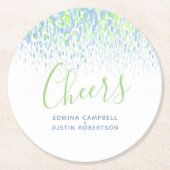 お祝い ブルー グリーン モダンアート 水彩の筆跡 ラウンドペーパーコースター (正面)