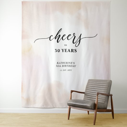 お祝い | ミニマルな水彩デザインの大人向け誕生日パーティー タペストリー (インサイチュ)