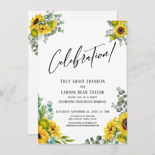 お祝い！ユーカリとひまわりのパーティー受付 招待状 (正面/裏面)