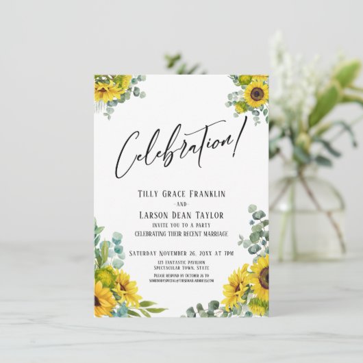 お祝い！ユーカリとひまわりのパーティー受付 招待状 (スタンド正面)