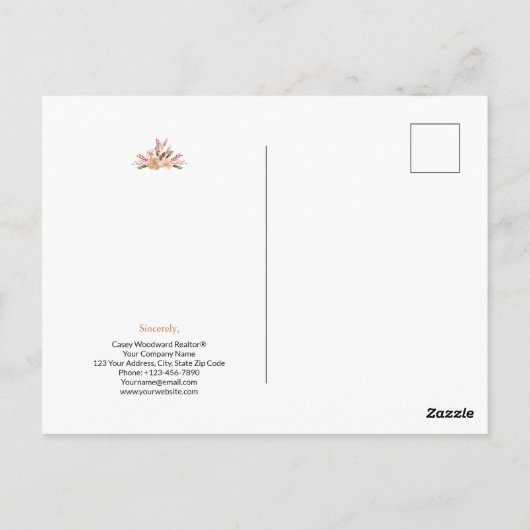 お祝い 不動産エージェントのためのピンクの花 ポストカード (裏面)
