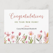 お祝い 不動産エージェントのためのピンクの花 ポストカード (正面)