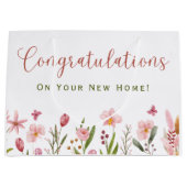 お祝い 不動産屋さん 専用 ピンクの花 ラージペーパーバッグ (正面)