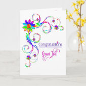 お祝い、抽象芸術の花柄鮮やかな色 カード (黄色い花)