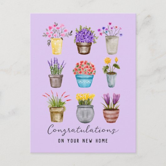お祝い 新居 おしゃれな鉢植えの花 ポストカード (正面)