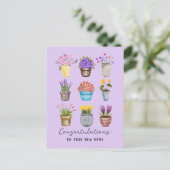 お祝い 新居 スタイリッシュな鉢植えの花 ポストカード (スタンド正面)