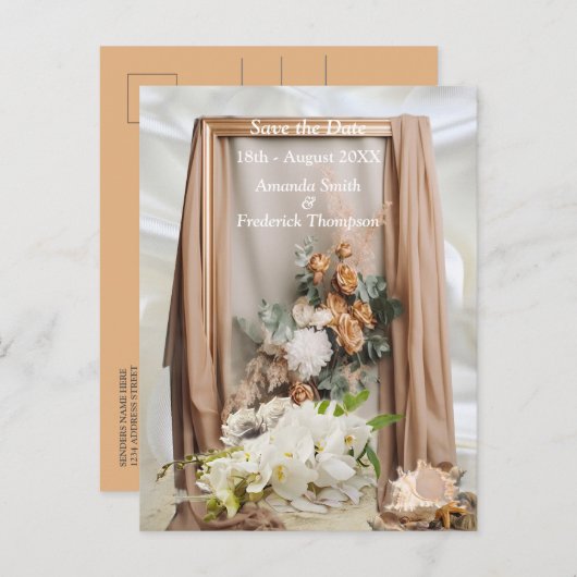 お祝い(白い花絹のまわりに) 案内ポストカード (正面/裏面)