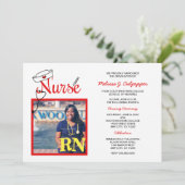 お祝い/赤をピンで止めるナースの写真の卒業 招待状 (スタンド正面)