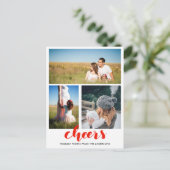 お祝い 赤 手書き ホリデー スクリプト 3枚の写真 シーズンポストカード (スタンド正面)