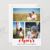 お祝い 赤 手書き ホリデー スクリプト 3枚の写真 シーズンポストカード (正面/裏面)