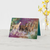 お祝い! 雲で歩いているラマ カード (黄色い花)