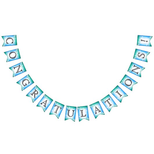 お祝い – 青とティール（緑がかった色） バンティングフラッグ (全)