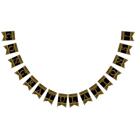 お祝い – 黒と金ゴールド バンティングフラッグ (全)