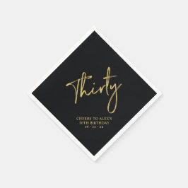 お祝い Thirty | 現代的なブラック 30歳の誕生日パーティー スタンダードカクテルナプキン