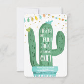 お祭りとファンボーイ ブルー カクタス 1歳の誕生日 招待状 (正面)