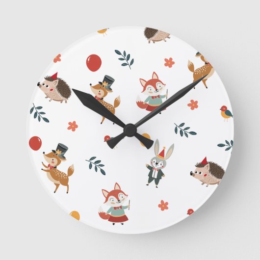 お祭りの動物たち ラウンド壁時計 (正面)