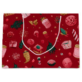 お祭りイチゴのクリスマスお菓子パターン ラージペーパーバッグ (正面)