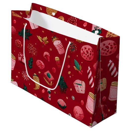 お祭りイチゴのクリスマスお菓子パターン ラージペーパーバッグ (正面アングル)