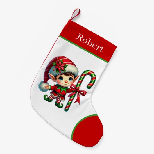 お祭りエルフ 名前入り スモールクリスマスストッキング (正面 (吊り時))