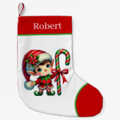 お祭りエルフ 名前入り スモールクリスマスストッキング (正面)